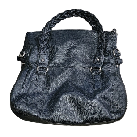 Apt.9 black leather purse Braided handle buckles on front Zipper/top 12 " deep - Picture 7 of 7
